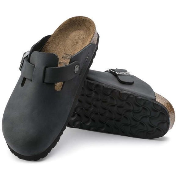 NEW WITH BOX Men's Boston Leather Black Birkenstock Clog (Narrow)